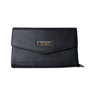 Kate Spade Deep Trifold Wallet / Wristlet Black Leather With Phone Holder